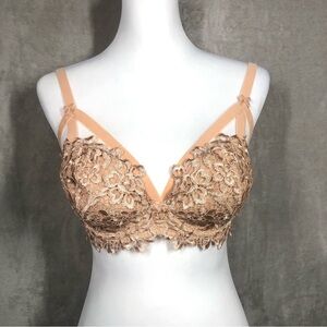 Dita Von Teese Dahlia Balconette Bra Size 32E Beige Underwire Lace Burlesque